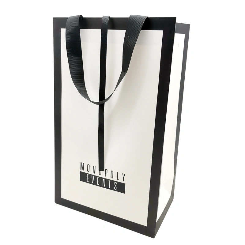 Custom Luxury White Card Gift Paper Shopping Clothes Bag Printed and Matte or Glossy Lamination with Ribbon Handle