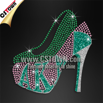 Green and pink transfer high heels cheap rhinestone flower heels