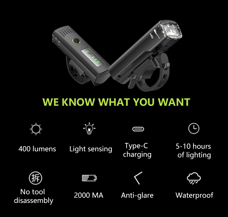 2023 Vente à chaud Type-C RECHARGable Bike Light Set Bicycle Head and Tail Light Rechargeable Bicycle Safety Light