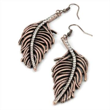 Gold Leaf Drop Earrings with CZ Diamond