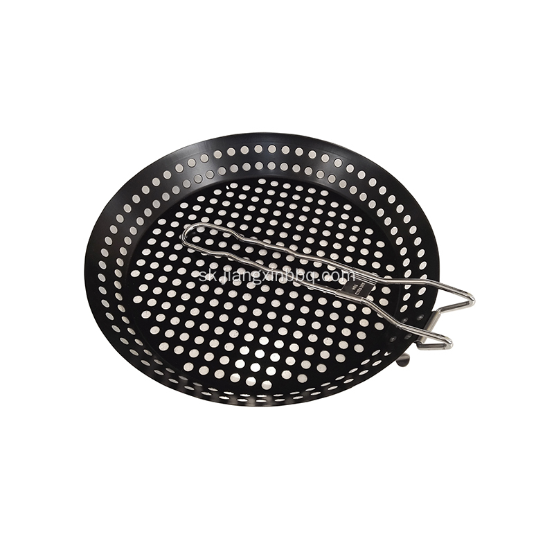 Nepriľnavý okrúhly grilovací wok so sklopnou rukoväťou