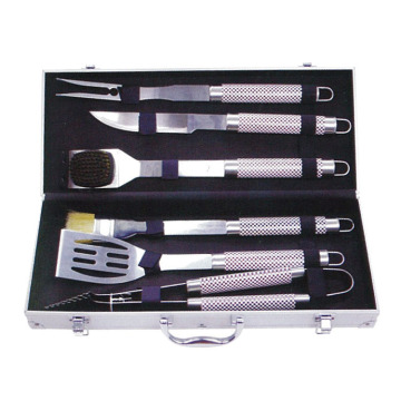 6-teiliges Edelstahl-BBQ-Set mit Aluminiumbox