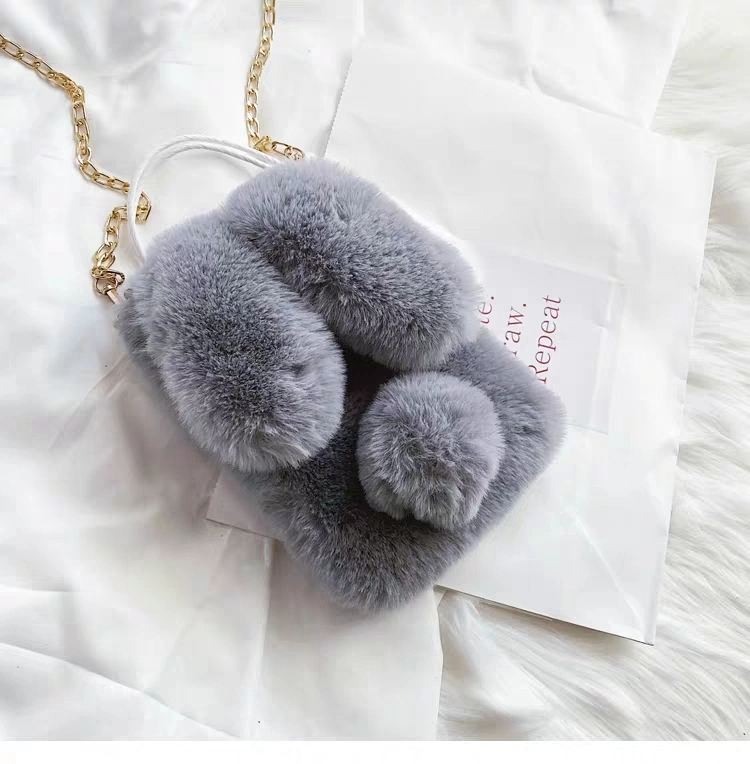 Female Rabbit Ear Faux Fur Chain Shoulder Mobile Phone Bag