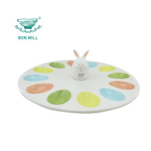 Bonwill Macaron Bunny Handpainted Ceramic Egg Plate - Easter Decoration and Gift