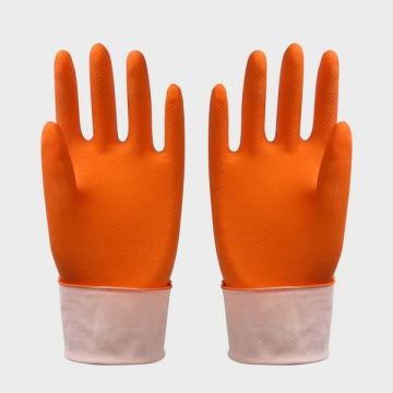 Dip Flocklined Kitchen Latex Gloves / Rubber Glove With Straight Cuff