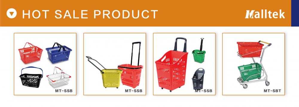 Supermarket Store Large Capacity 4wheels Plastic Roll Shopping Trolley Basket