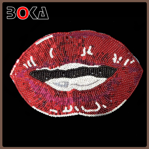 Latest sequin lip applique sequin mouth patch sexy red lip sequin embroidered applique patch