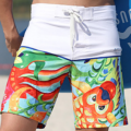 Coloque de retalhos impressos de gola trancada shorts de natação masculinos