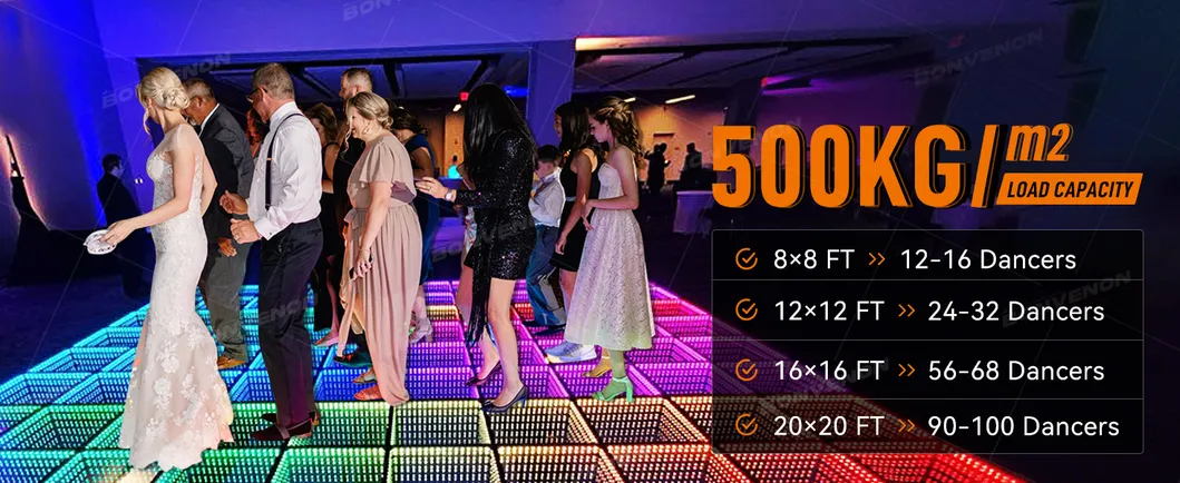 RGB Infinity Mirror Dance Floor Lights with 3D Effect Glass