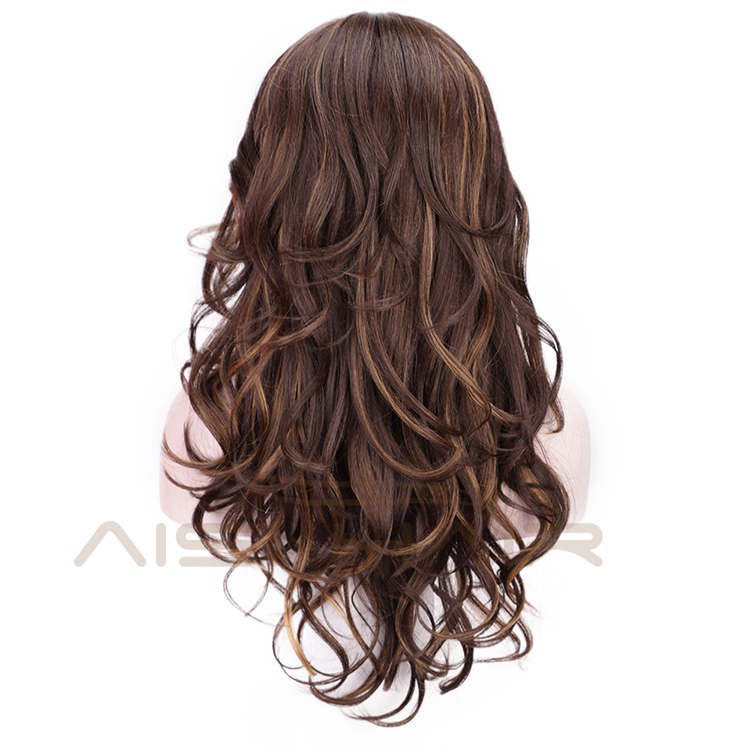 Wig Heat Resistant Synthetic Hair Long Wavy Mixed Brown Body Wave Wig For Black White Women Cosplay Wigs