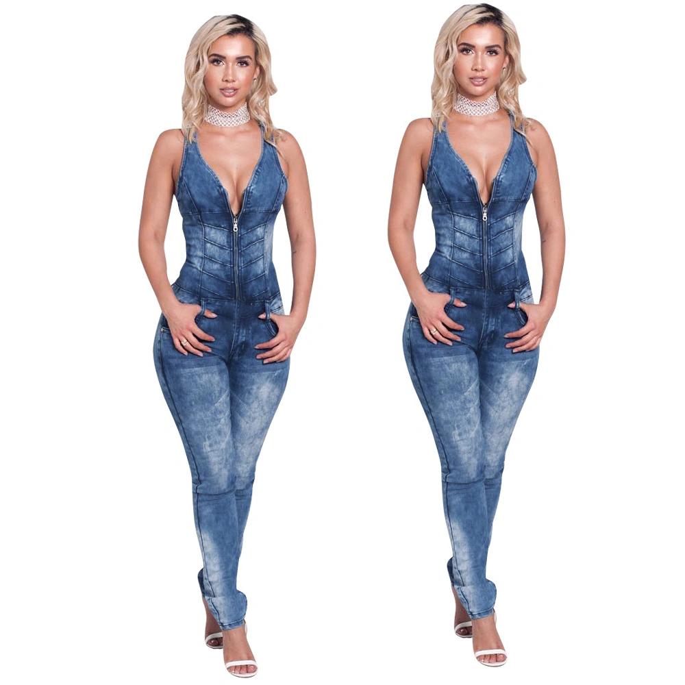 Good Quantity Sexy Sleeveless Back Cutout Jumpsuit Tight Jeans Slim