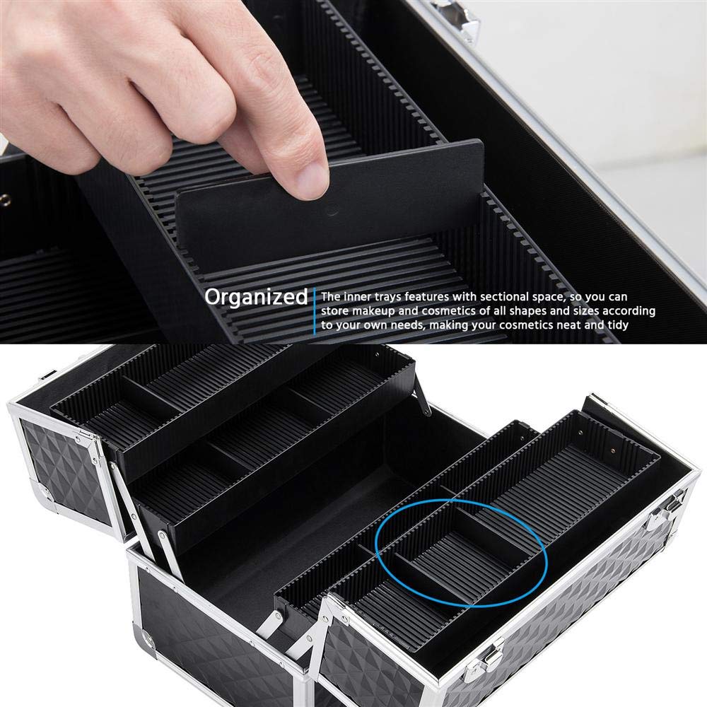 Black Carrying Makeup case aluminum Cosmetic case with trays