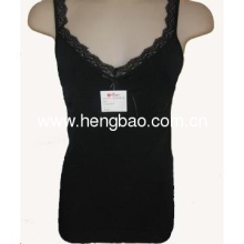 black seamless cami with lace  (HB105)