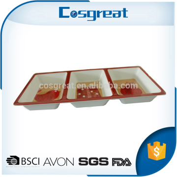 Three compartments melamine rectangular platter