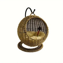 Comfortable Rattan Cat Swing with Removable Cushion - Sturdy and Durable Black Swing
