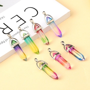 Rainbown Glass Crystal Bullet Meditation Healing Chakra Pointed Stone Pendants for Necklace Jewelry Making