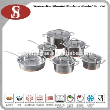 12pcs stainless steel copper bottom cookware set Sc587