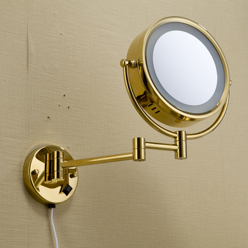 FUAO Wall Mirror Gold Round Makeup LED afeitado espejo iluminado