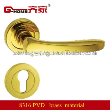 luxurious brass handle lock on rosette in PVD finish