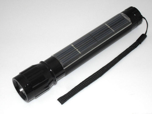 High Brightness 1led 3v / 60ma Aluminium Black Solar Powered Led Flashlight