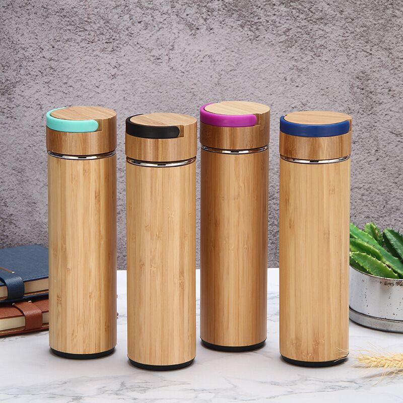 550ml Double Wall Stainless Steel Vacuum Flasks with Bamboo Lid