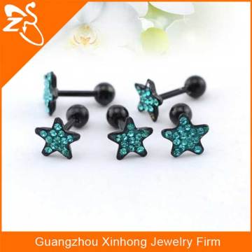crystal star shaped stud earrings, heart ear jewelry for woman, crystal heart stud earrings fashion