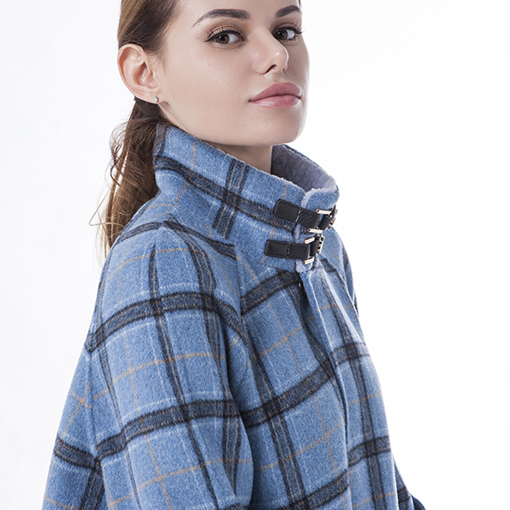 Vogue Plaid Blue Cashmere Winter Coat