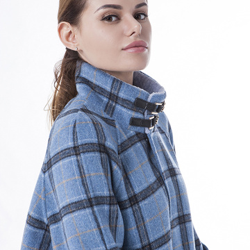 Vogue plaid blue cashmere coat