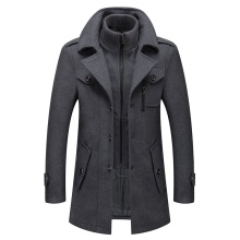 Winter Men's Double Collar Woolen Trench Coat - Long Warm Outerwear Overcoat for Men
