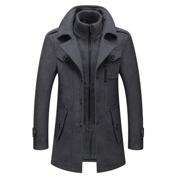 Winter Men's Double Collar Woolen Trench Coat - Long Warm Outerwear Overcoat for Men