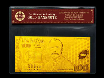 New Zealand 100 Bank Note 24k Gold Engrave Banknote Plated , Gold Currency Notes