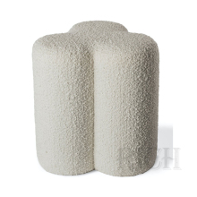 White Boucle Faux Sheepskin Shearling Footstool Ottoman