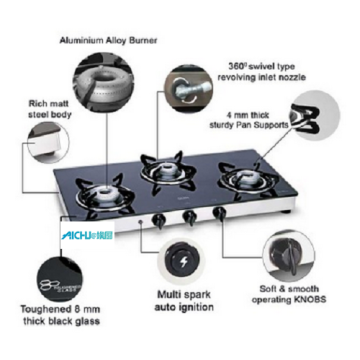 Mesa de vidrio templado Cocina a gas 3 quemadores