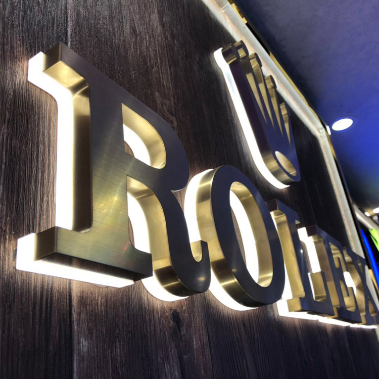 High quality 3d blush stainless steel led logo sign backlit letter advertising outdoor sign led lighting design letter