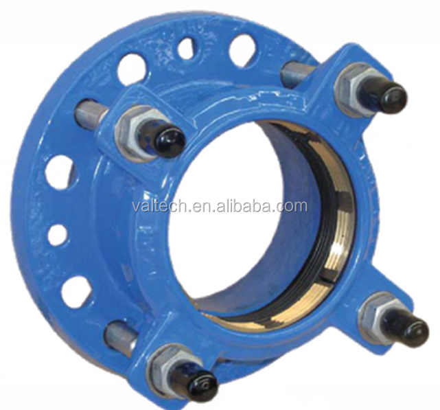 Ductile iron flange adaptor PN16 with tensile resistant sealing ring for PE Pipes