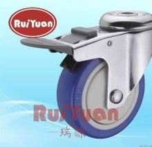 Institutional Medical polyurethane bolt hole double brake chrome plated hospital caster