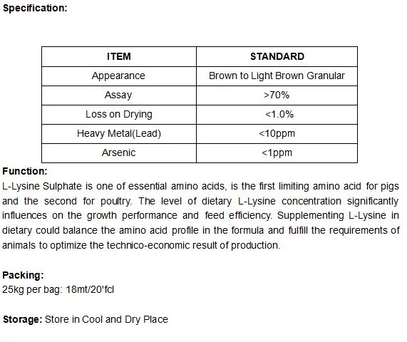 L-Lysine Sulphate Promoting Growth for Animal Poultry Feed