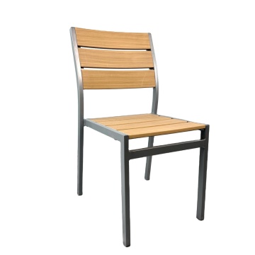 Aluminum Stacking Cafe Dining Side Chair - Faux Teak Finish for Outdoor Use