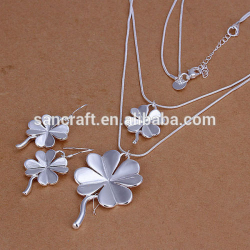 WHOLESALE ELEGANT WOMEN\'S SILVER CLOVER JEWELRY SET, FASCINATING BEST PRICE TURKISH SILVER JEWELRY