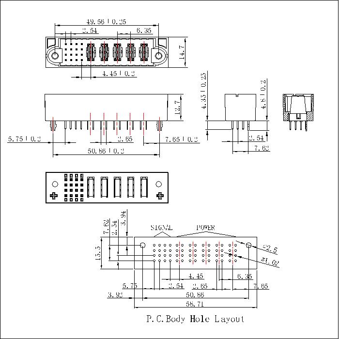 PSPM6.35S-0516G0G0AEX 6.35MM 5P Power+16P Signal Male Straight Dip Power Connector