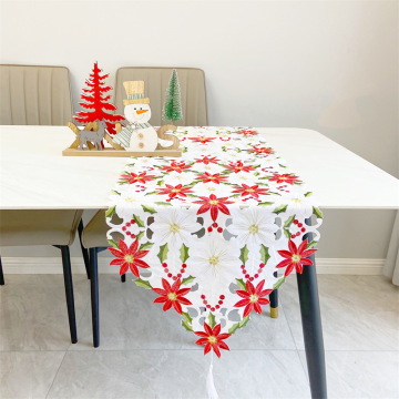Wholesale Nordic White Polyester Embroidered Christmas Table Runner