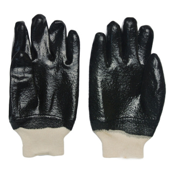 Cheap Rough Finished Dipped Palm Industrial Construction Anti Slip Fully Coated Black PVC Knitted Wrist Cotton Work Gloves