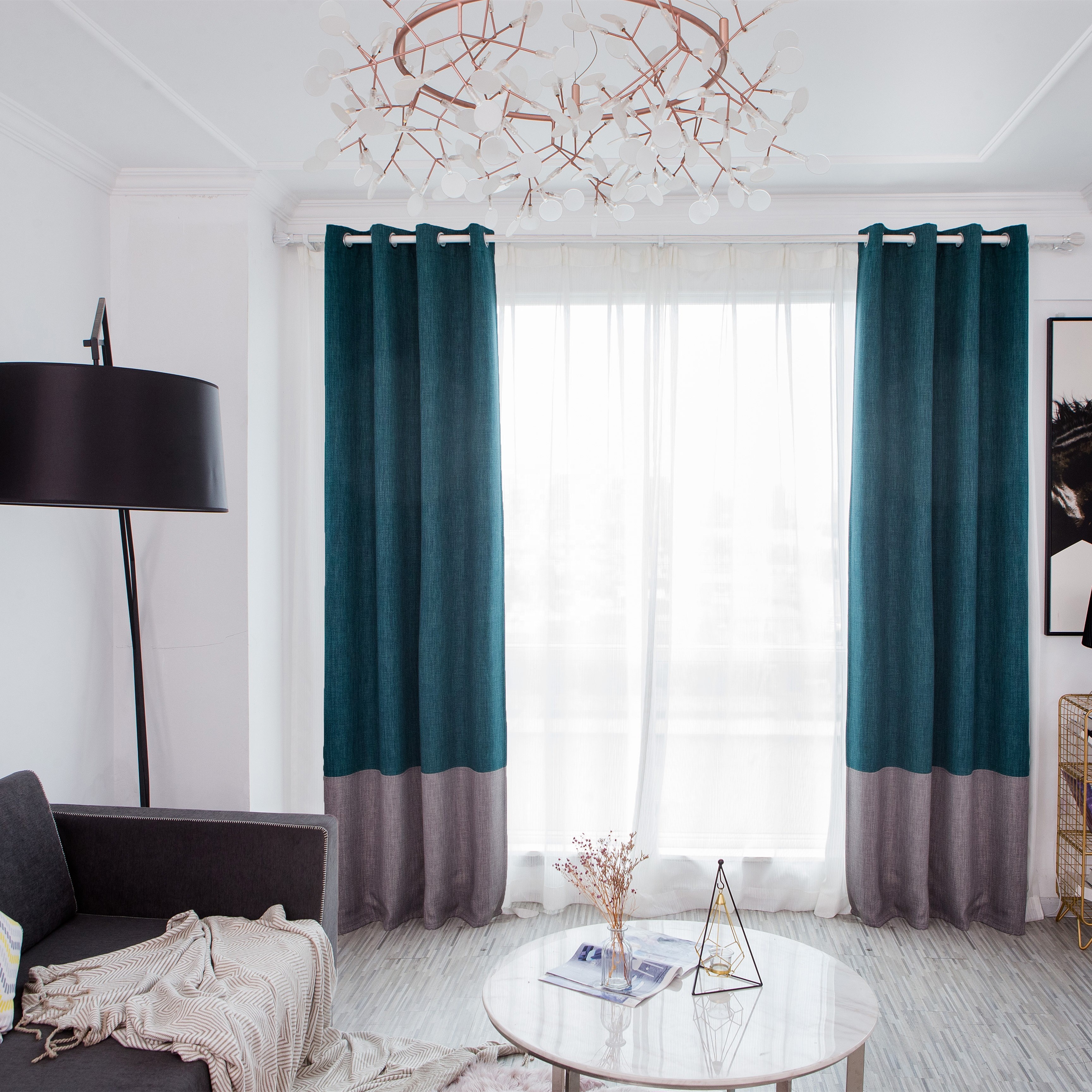 Factory direct selling patchwork blackout linen curtain luxury linen blackout curtain for living room