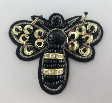 Rhinestone Cyrstal Sequin Bee Handmade Beaded Patch