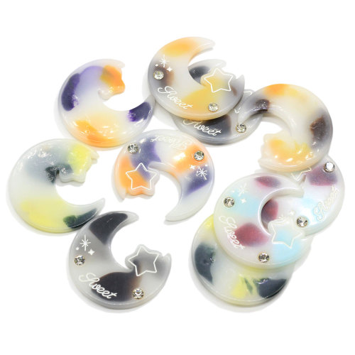 42mm Crescent Moon Shape Resin Cabochon Flatback Star with Simulation Diamond Decoration for Hair Grippers Hair Tie Accessories