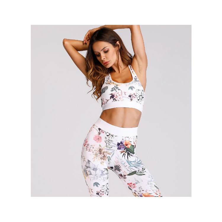 2019 Women's 2-Piece Floral Print Sport Bra and High Waist Yoga Leggings Yoga Set