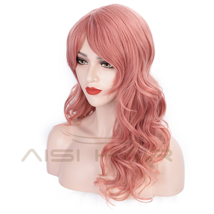 Aisi Hair Pink Lady Collection Heat Resistant Synthetic Fiber Wigs Long Curly Women Cosplay Wigs Long Wavy Wigs for Women