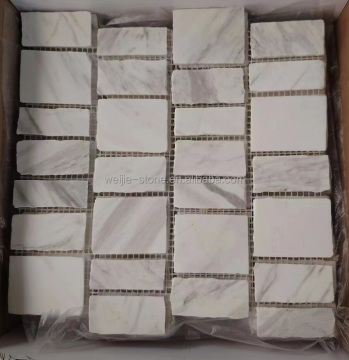 Volakas White Marble Mosaic Tiles - Rough Cut Pattern for Walls and Floors