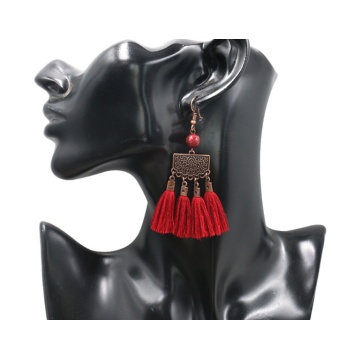 Women dangle chandelier tassel Pendant Earrings fashion retro Bohemian national style metal brand wool wheat natural agate stud