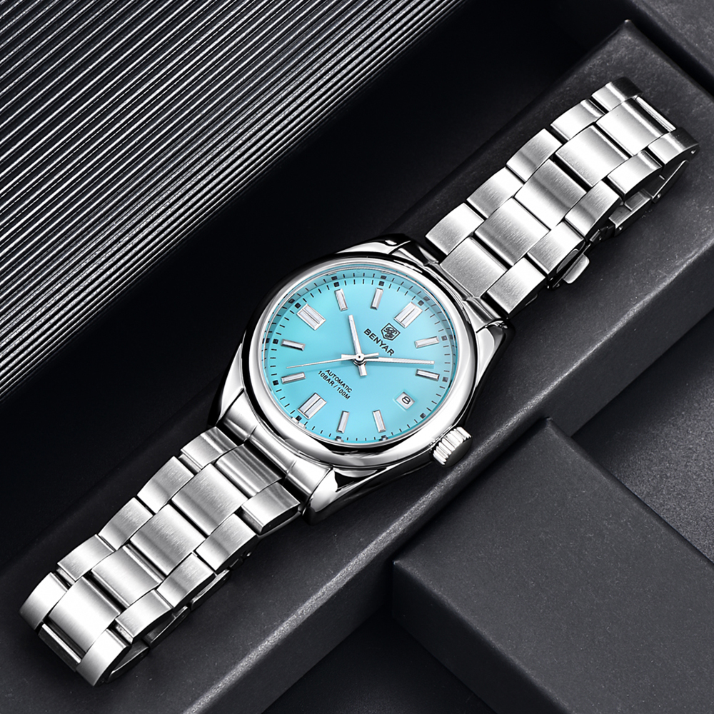 Benyar 5185 Transparent Automatic Mechanical Luminous Waterproof Fashion Casual Luxury Business Men Watches Benyar 5121